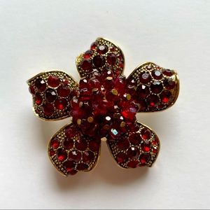LC Liz Claiborne Red Rhinestone Brooch.